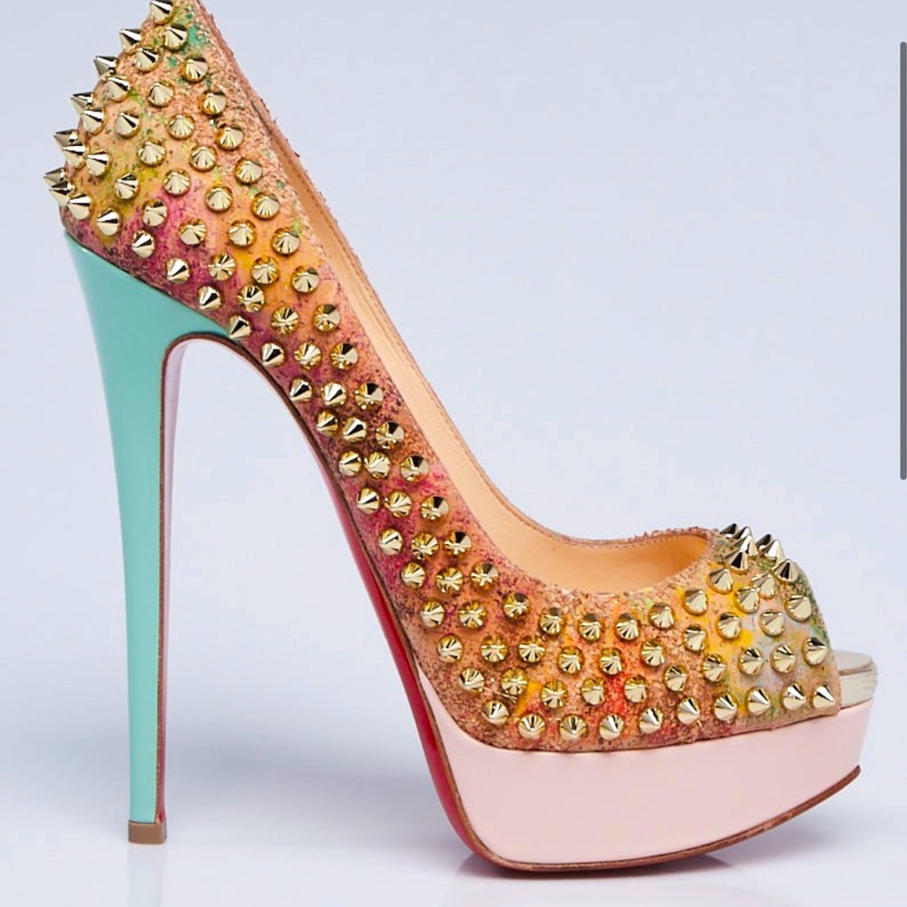 Christian Louboutin Follie Spikes 120m Cork Blooming Lady Peep size 38